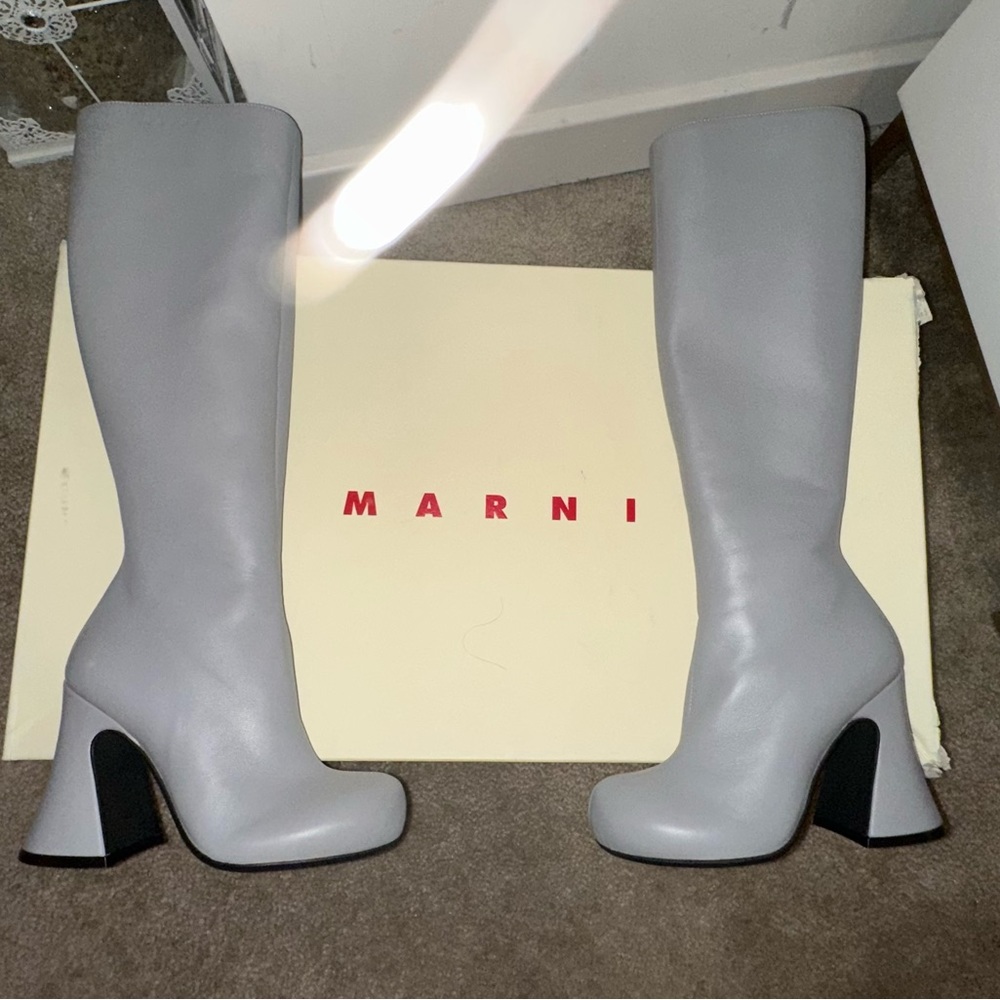 Marni Grey Knee-high Leather Boots